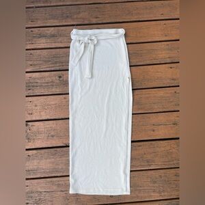 Beige stretch rib tie midaxi skirt